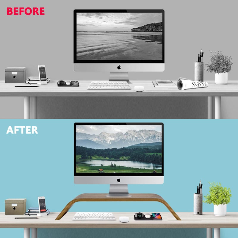 SAMDI Wooden Computer Monitor Stand Save Space Desktop Riser for Computers LCD Monitors Laptop PC iMac Notebook Apple MacBook(Black Walnut) - Image 5